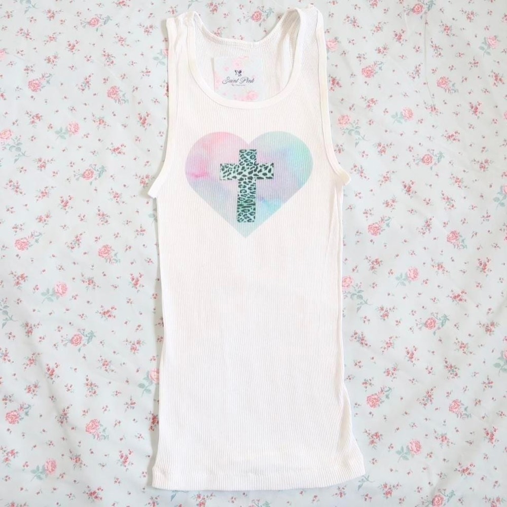 y2k galaxy cross heart graphic tank cyber mcbling